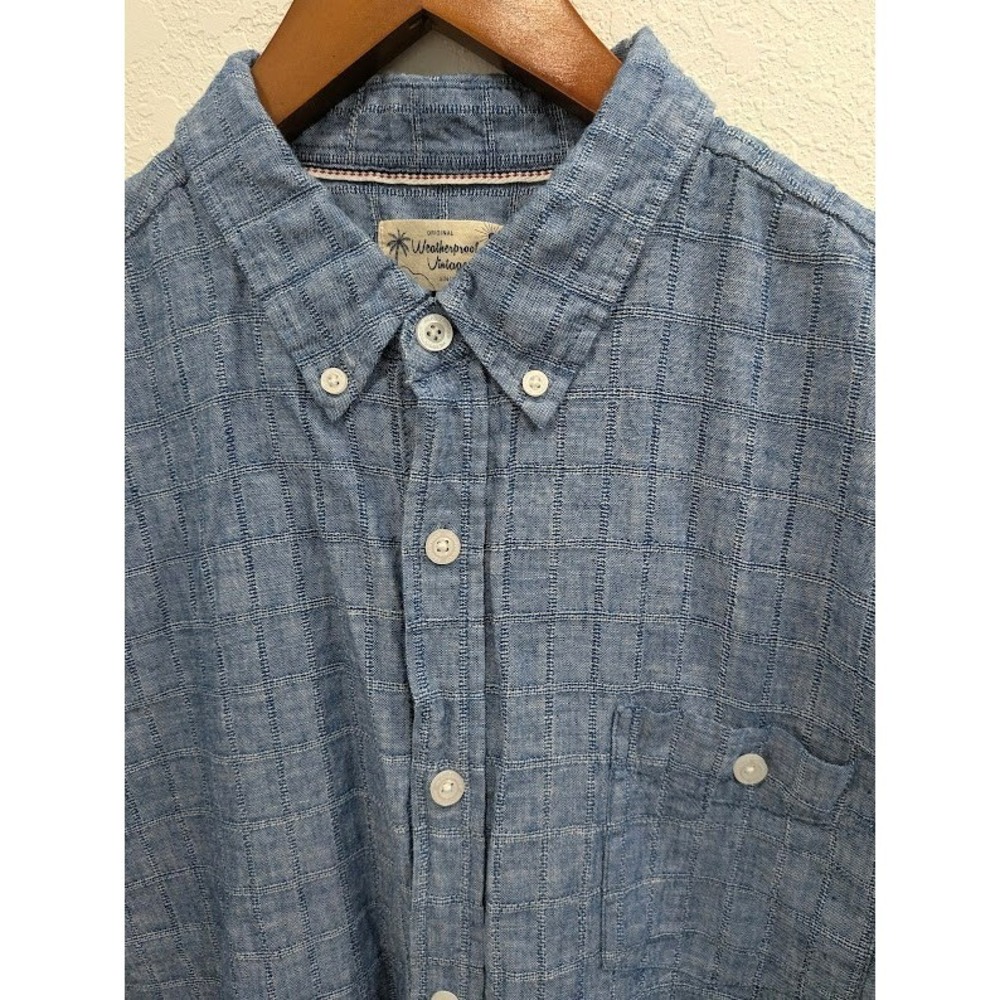 Weatherproof Vintage Men's Short Sleeve Blue Button Down Washable Linen XL